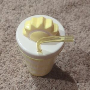 Yellow Striped Tumbler with Straw